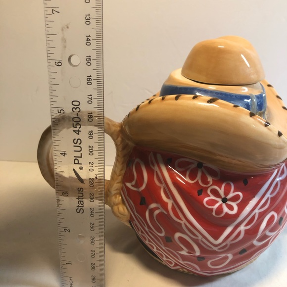 Unique Porcelain Cowboy Coffee Pot Red Bandana Whimsical China Teapot - Picture 5 of 11